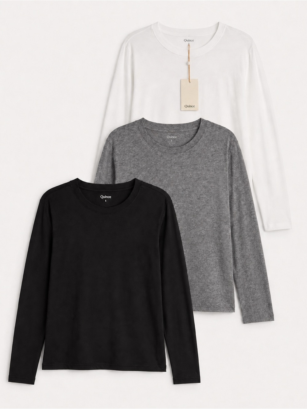 Quince NWT NWOT Set of 3 Cotton Modal Relaxed Long Sleeve Tees Small Crew Neck
